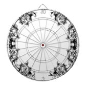 VINTAGE BLUMENMUSTER SCHWARZ-WEIß DAMAST DARTSCHEIBE (vorne)