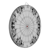VINTAGE BLUMENMUSTER SCHWARZ-WEIß DAMAST DARTSCHEIBE (Vorderseite Links)