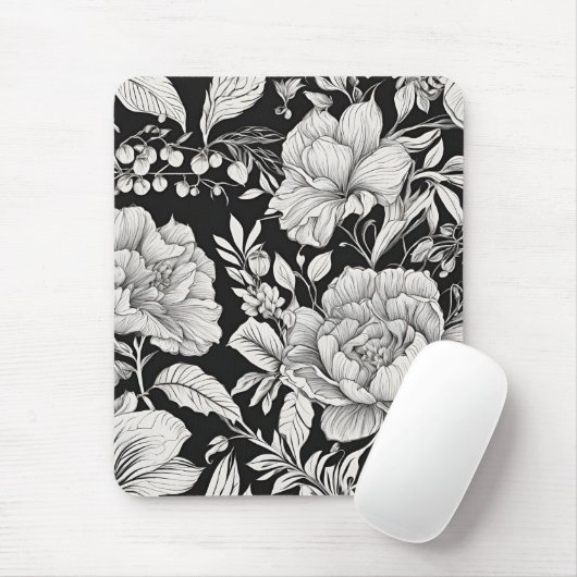 Vintage Blumenmuster Schwarz-Weiß Klassiker Mousepad (Mit Mouse)