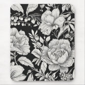 Vintage Blumenmuster Schwarz-Weiß Klassiker Mousepad (Vorne)