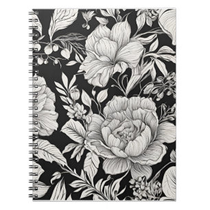 Vintage Blumenmuster Schwarz-Weiß Klassiker Notizblock