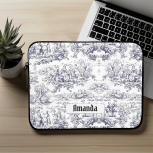 Vintage Blumenmuster schwarze Toile de Jouy Monogr Laptopschutzhülle