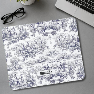 Vintage Blumenmuster schwarze Toile de Jouy Monogr Mousepad