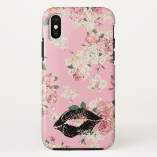 Vintage Blumenmuster Schwarzer Lippenstift Kuss Case-Mate iPhone Hülle