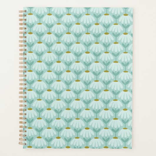 Vintage-Blumenmuster Tealblau & Olivgrün Planer (Vorderseite)