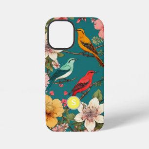 Vintage-Blumenmuster Vögel botanisches Monogramm iPhone 12 Mini Hülle