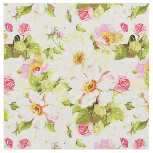 Vintage Blumenmuster Zinnen Alte Rose Stoffe (Nahaufnahme)