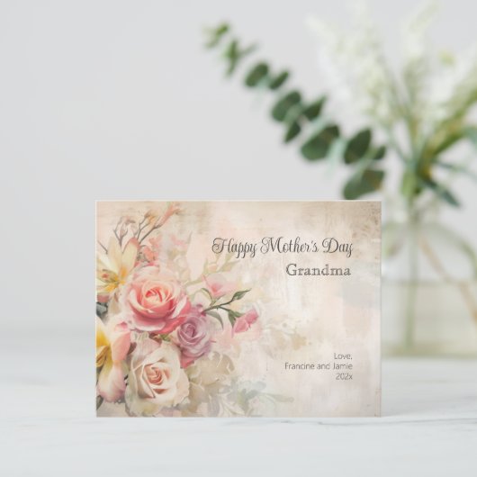 Vintage Blumenmutter Muttertag Postkarte (Stehend Vorderseite)