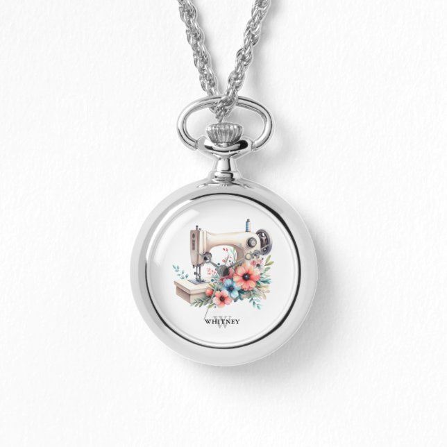 Vintage Blumennähmaschine Mit Monogramm Armbanduhr (Vorderseite)