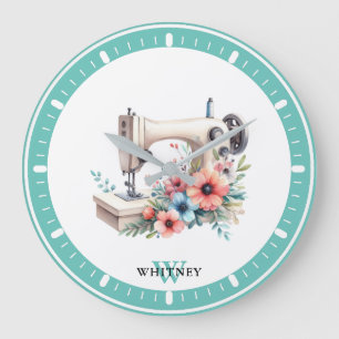 Vintage Blumennähmaschine Mit Monogramm Name Große Wanduhr