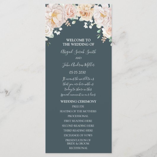 Vintage Blumennavblau Hochzeitsprogramm Programm (Vorderseite)