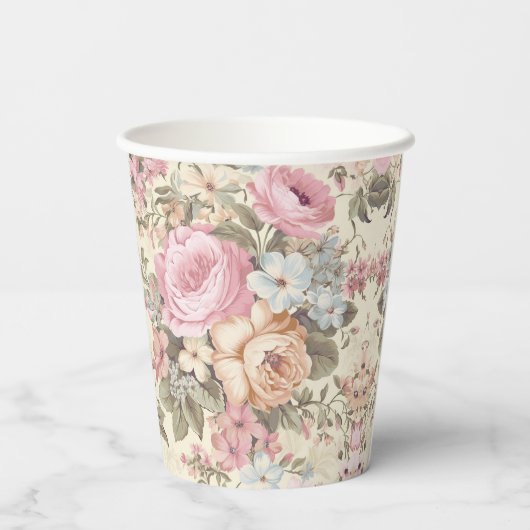 Vintage Blumenpapiergruppen Pappbecher (Rückseite)