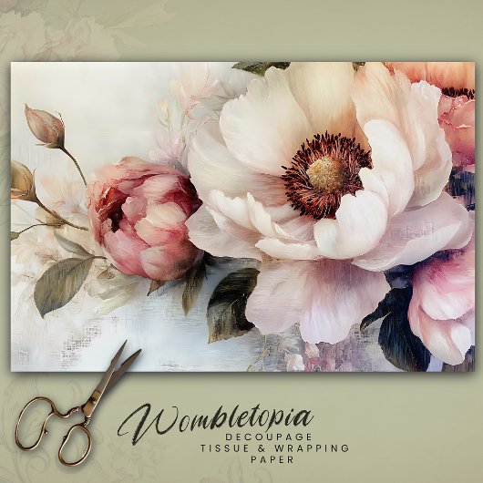 Vintage Blumenpeony Bouquet Soft Pink Decoupage Seidenpapier
