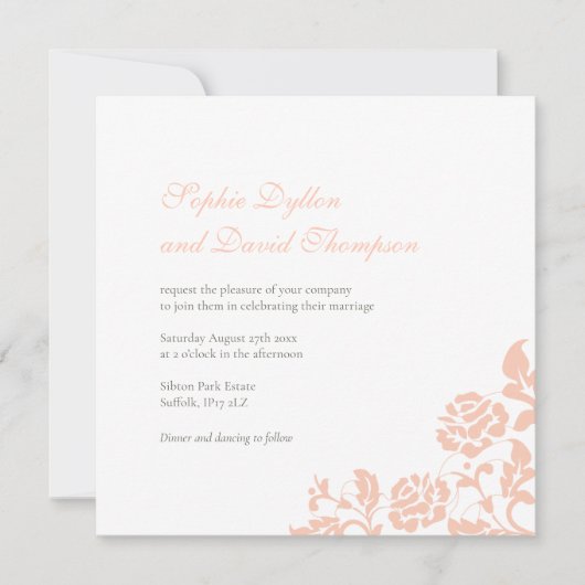 Vintage Blumenpfirsichfeier Rose Hochzeit am Spitz Einladung (Vorderseite)