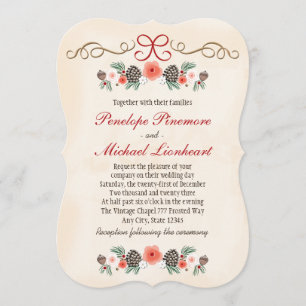 Vintage BlumenPinecone Weihnachtshochzeit Einladung