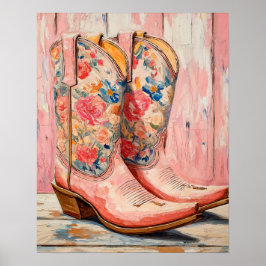 Vintage Blumenpinke Cowgirl Boots Western Poster