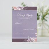 Vintage Blumenplum Lilac und Mauve Wedding RSVP (Stehend Vorderseite)