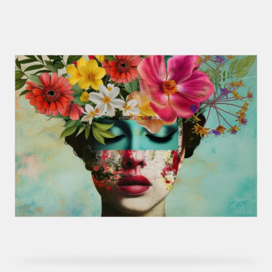 Vintage-Blumenporträt Acrylschild (Vorderseite)