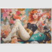 Vintage Blumenradfahrerin Dekoupage Seidenpapier (Vorderseite)