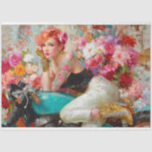 Vintage Blumenradfahrerin Dekoupage Seidenpapier (Vorderseite)