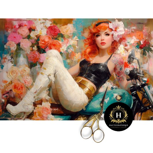 Vintage Blumenradfahrerin Dekoupage Seidenpapier