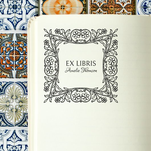 Vintage Blumenrahmen Elegant Ex Libris Custom Book Permastempel