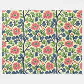 Vintage Blumenrosa Blume Grün Blattfarbe Fleecedecke (Vorderseite (Horizontal))