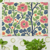 Vintage Blumenrosa Blume Grün Blattfarbe Geschirrtuch (Gefaltet)