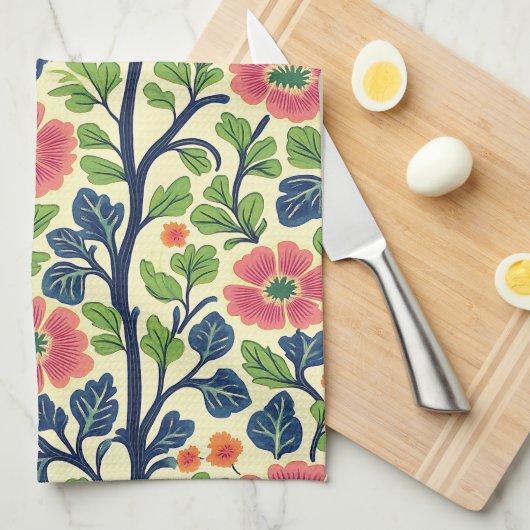 Vintage Blumenrosa Blume Grün Blattfarbe Geschirrtuch (Viertel Falte)