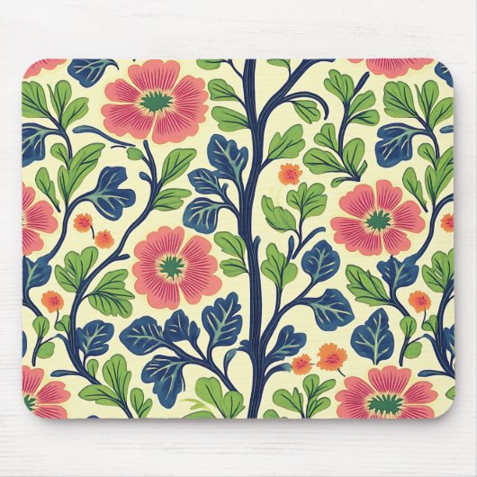 Vintage Blumenrosa Blume Grün Blattfarbe Mousepad (Vorne)