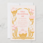 Vintage Blumenrosa-Hochzeit im Jugendstil Einladung (Vorderseite)