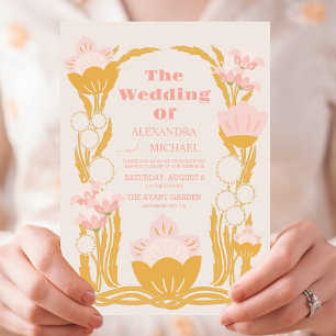 Vintage Blumenrosa-Hochzeit im Jugendstil Einladung