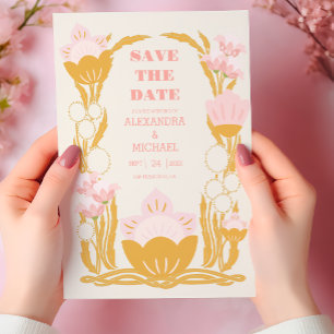 Vintage Blumenrosa-Hochzeit im Jugendstil Save The Date