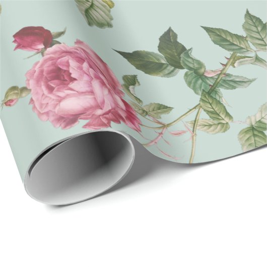 Vintage Blumenrosa Rose Geschenkpapier (Rolleneckpunkt)