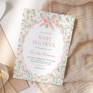 Vintage Blumenrosa-Schleife Mädchen Baby Shower Einladung