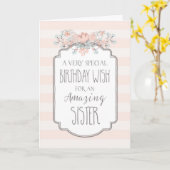 Vintage Blumenrosa Streifen Schwester Geburtskarte Karte (Gelbe Blume)