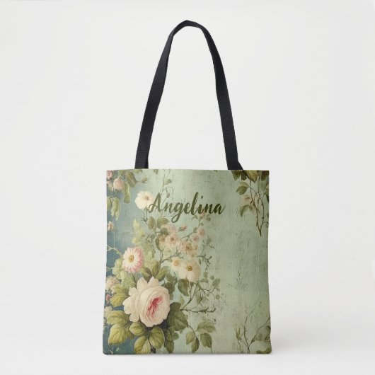 Vintage Blumenrose Grünzeug  Tasche (Vorderseite)