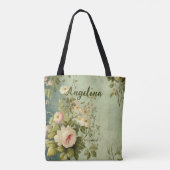 Vintage Blumenrose Grünzeug  Tasche (Rückseite)