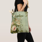 Vintage Blumenrose Grünzeug  Tasche (Von Nahem)