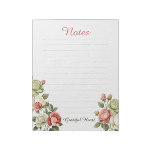 Vintage Blumenrosen dankbares Herz linierte Notize Notizblock