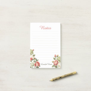 Vintage Blumenrosen dankbares Herz linierte Notize Post-it Klebezettel