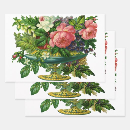 Vintage Blumenrosen, Vase der Blume Geschenkpapier Set (Set)