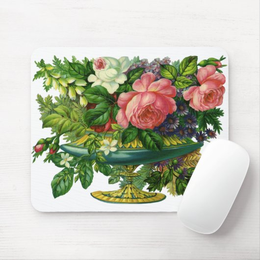 Vintage Blumenrosen, Vase der Blume Mousepad (Mit Mouse)