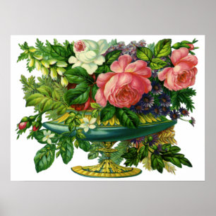 Vintage Blumenrosen, Vase der Blume Poster