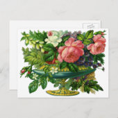 Vintage Blumenrosen, Vase der Blume Postkarte (Vorne/Hinten)