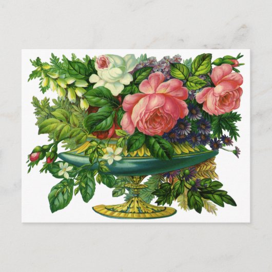 Vintage Blumenrosen, Vase der Blume Postkarte (Vorderseite)