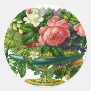 Vintage Blumenrosen, Vase der Blume Runder Aufkleber