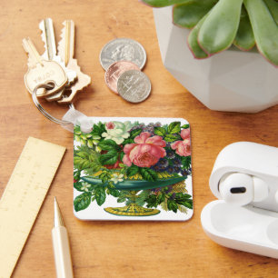 Vintage Blumenrosen, Vase der Blume Schlüsselanhänger