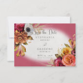 Vintage Blumenrost & Fuchsia Hochzeit Save The Date (Vorderseite)
