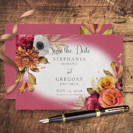 Vintage Blumenrost & Fuchsia Hochzeit Save The Date